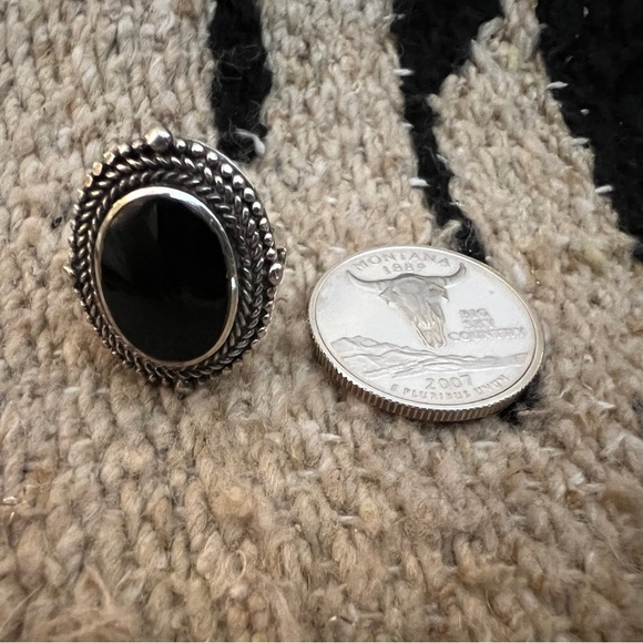 ❤️ Black Onyx Vintage Sterling Silver Rope Border Size 5.5 Ring 6.8 Gram - Picture 9 of 17